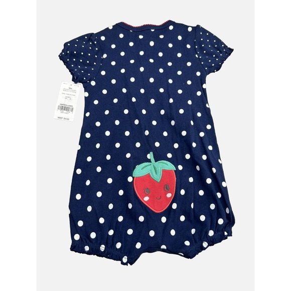 Carters Baby Girl Navy Polka Dot Print Romper with Strawberry 24 Months - Picture 6 of 7